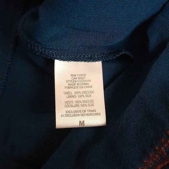 Twelfth Street by Cynthia Vincent Women's Size M Dark Blue Embroidered Boho Top - Picture 7 of 16